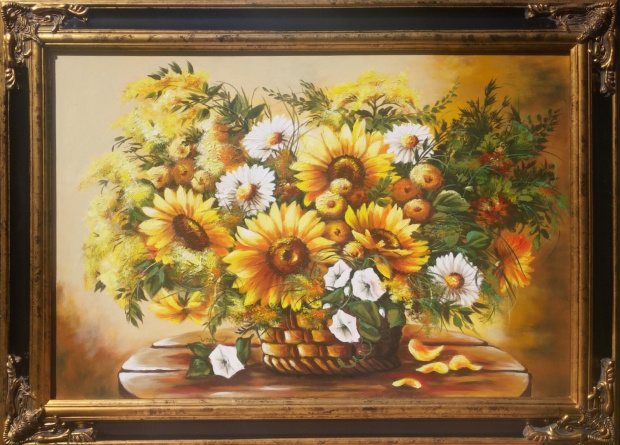Sonnenblumen-Ölgemälde handgemalt Rahmen Signiert 106x76cm,dzial Blumen, Sofort Versand 149,90e,