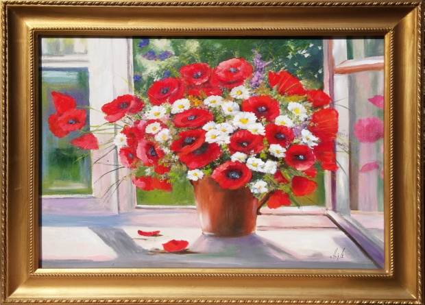 Blumen 83x63-Ölgemälde Handgemalt Leinwand mit Rahmen-Sofort Versand,cena 129,90,wys.7,99e