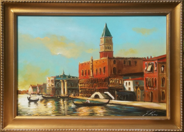 Venedig-83x63-Ölgemälde Handgemalt Leinwand mit Rahmen Sofort Versand,cena 139,90e,wys.7,99e, dzial landschaft